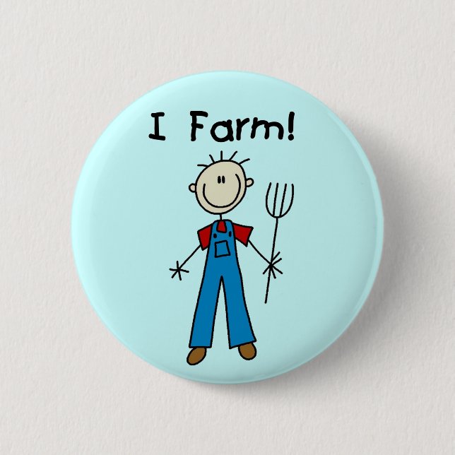 Stick Figure Farmer Tshirts and Gifts 2 Inch Round Button (Front)
