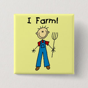 Stick Figure Farmer Tshirts and Gifts 2 Inch Square Button