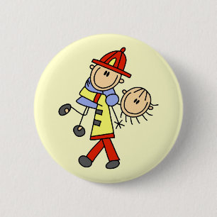Stick Figure Firefighter Saving Lives 2 Inch Round Button