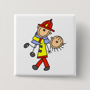 Stick Figure Firefighter Saving Lives 2 Inch Square Button