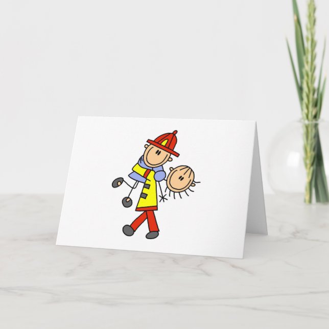 Stick Figure Firefighter Saving Lives Cartes (Devant)