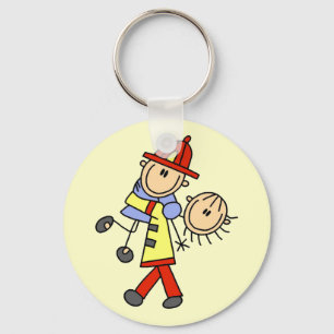 Stick Figure Firefighter Saving Lives Keychain