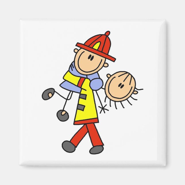 Stick Figure Firefighter Saving Lives Magnet (Front)