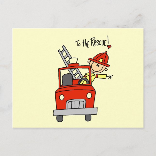 Stick Figure Firefighter to the Rescue Postcard (Front)