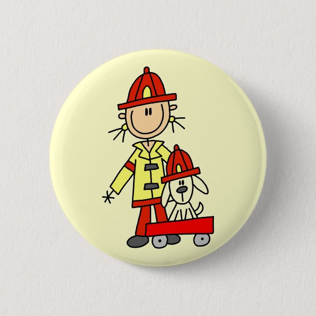 Stick Figure Firefighter with Dalmation 2 Inch Round Button (Front)
