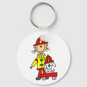 Stick Figure Firefighter with Dalmation Keychain