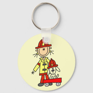 Stick Figure Firefighter with Dalmation Keychain