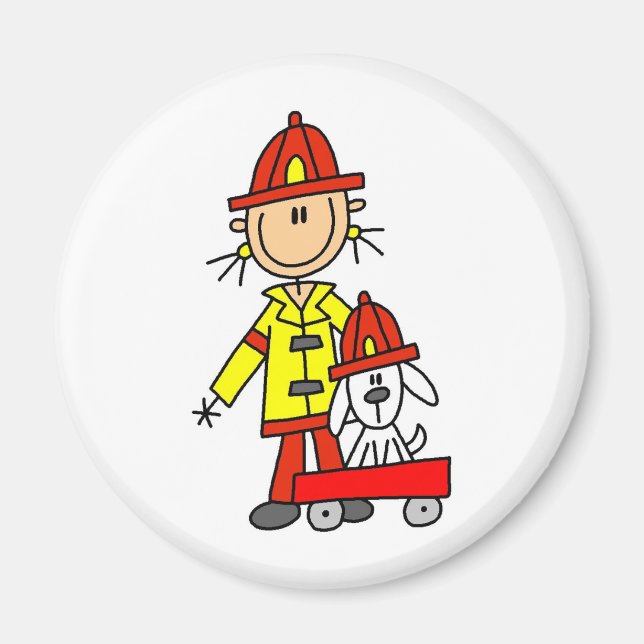 Stick Figure Firefighter with Dalmation Magnet (Front)