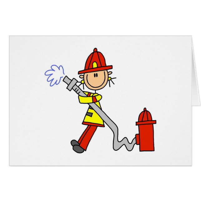Stick Figure Firefighter with Hose Cards (Front Horizontal)