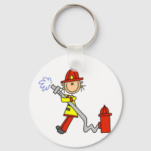 Stick Figure Firefighter with Hose Keychain