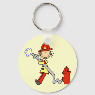 Stick Figure Firefighter with Hose Keychain