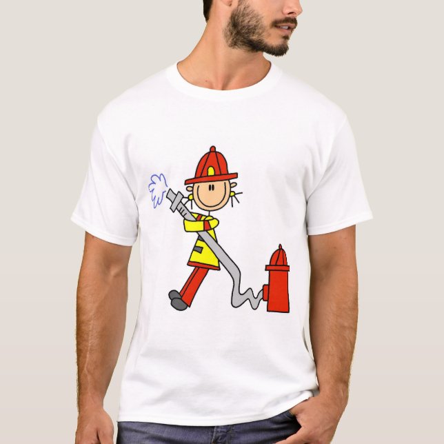 Stick Figure Firefighter with Hose T-Shirt (Front)