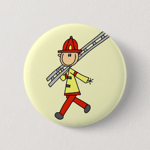 Stick Figure Firefighter with Ladder 2 Inch Round Button