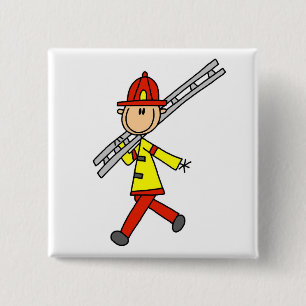 Stick Figure Firefighter with Ladder 2 Inch Square Button