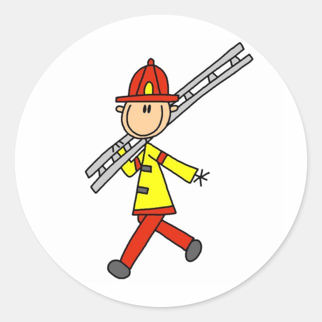 Stick Figure Firefighter with Ladder Stickers (Front)
