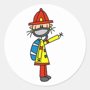 Stick Figure Firefighter with Mask Classic Round Sticker