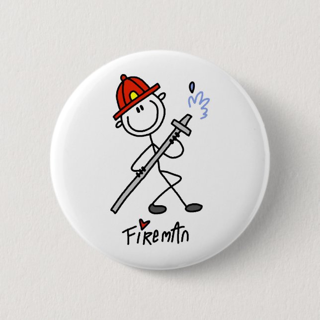 Stick Figure Fireman 2 Inch Round Button (Front)