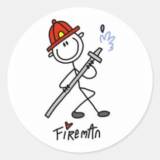 Stick Figure Fireman Classic Round Sticker