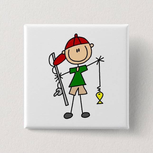 Stick Figure Fishing Tshirts and Gifts 2 Inch Square Button (Front)