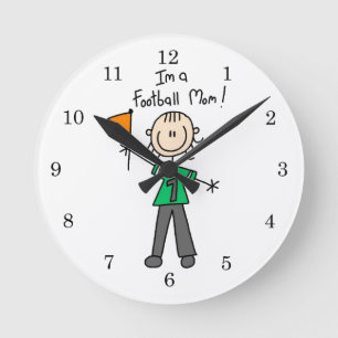 Stick Figure Football Mom Round Clock