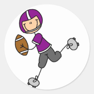 Stick Figure Football Purple Classic Round Sticker