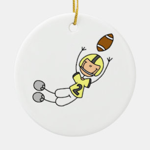 Stick Figure Football Yellow Ceramic Ornament