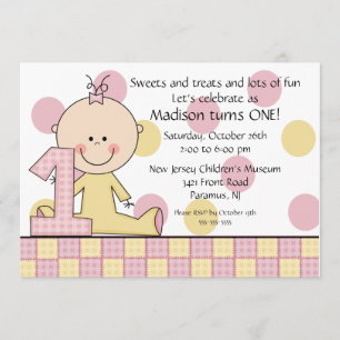Stick figure Girl 1st Birthday Invitation