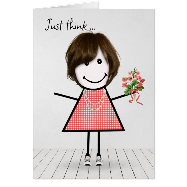 Stick Figure Girl avec Anniversaire Bouquet (Devant)