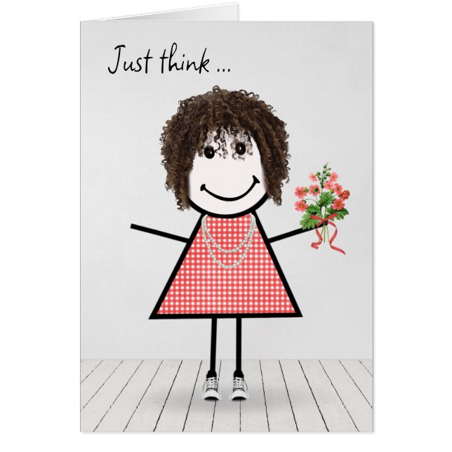 Stick Figure Girl avec Anniversaire Bouquet (Devant)