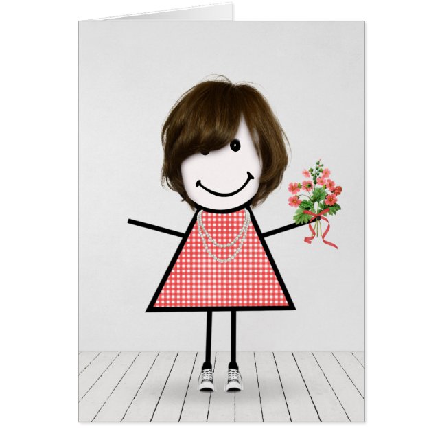 Stick Figure Girl avec Anniversaire Bouquet (Devant)