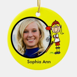 Stick Figure Girl Baseball Player Ornament