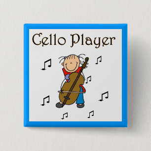 Stick Figure Girl Cello Player T-shirts and Gifts 2 Inch Square Button