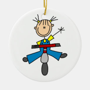Stick Figure Girl Driving a Scooter Ceramic Ornament