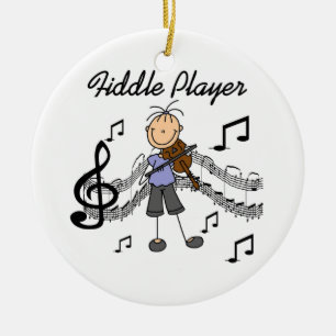 Stick Figure Girl Fiddle Player Tshirts and Gifts Ceramic Ornament