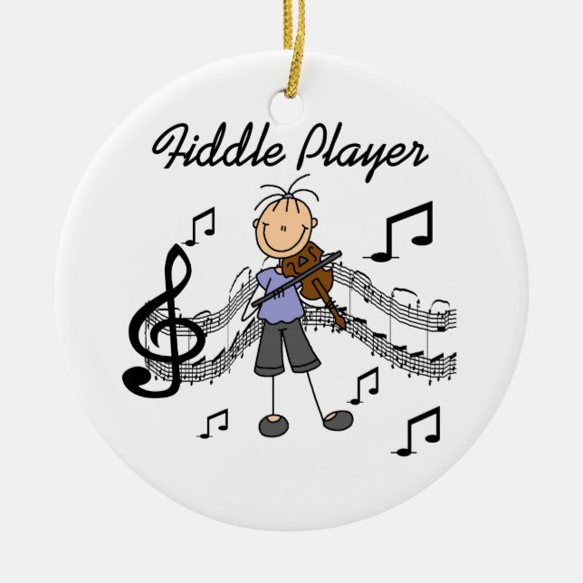 Stick Figure Girl Fiddle Player Tshirts and Gifts Ceramic Ornament (Front)