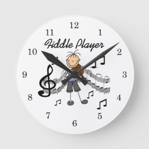 Stick Figure Girl Fiddle Player Tshirts and Gifts Round Clock