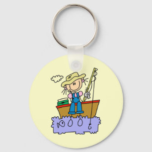 Stick Figure Girl Fishing Keychain