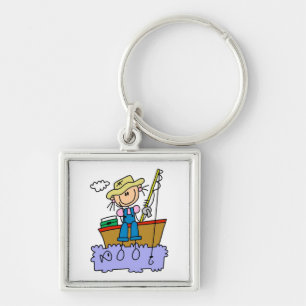 Stick Figure Girl Fishing Keychain