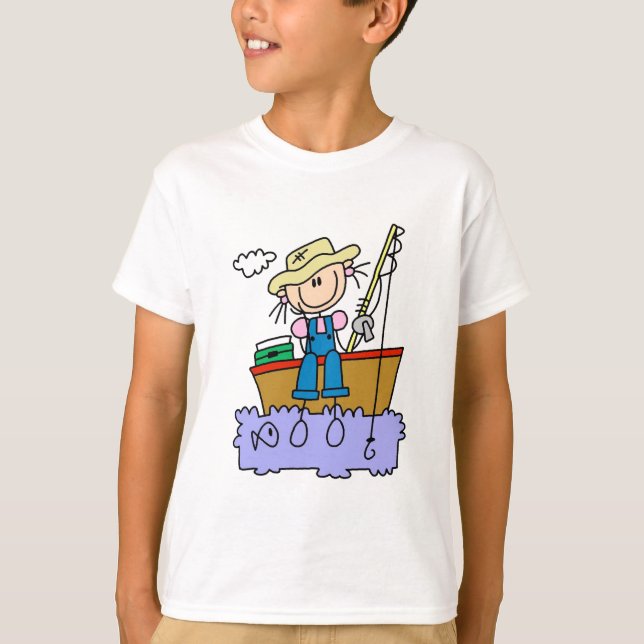 Stick Figure Girl Fishing T-shirts et cadeaux (Devant)