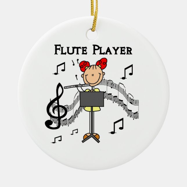 Stick Figure Girl Flute Player Tshirts and Gifts Ceramic Ornament (Front)