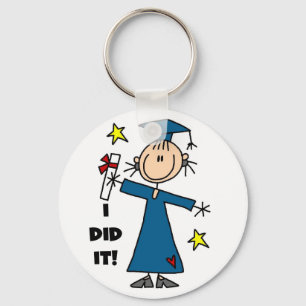 Stick Figure Girl Graduate T-shirts and Gifts Keychain