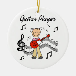 Stick Figure Girl Guitar Player T-shirts and Gifts Ceramic Ornament