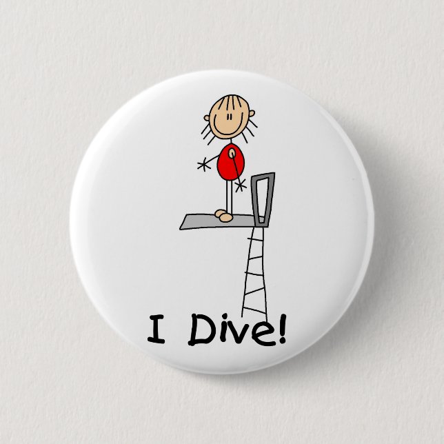 Stick Figure Girl I Dive 2 Inch Round Button (Front)