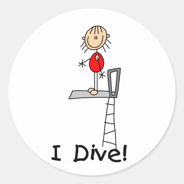 Stick Figure Girl I Dive Classic Round Sticker (Front)