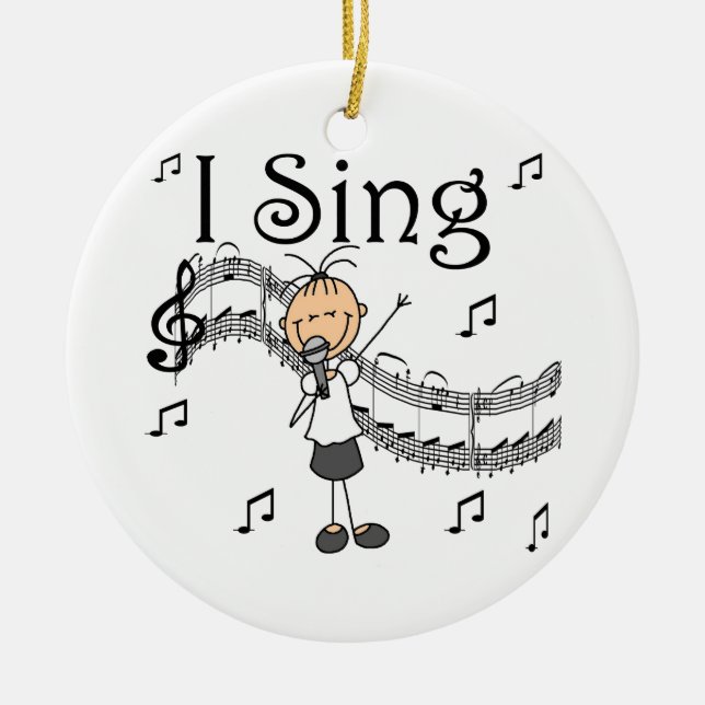 Stick Figure Girl I Sing T-shirts and Gifts Ceramic Ornament (Front)