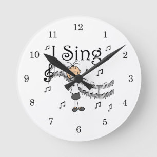 Stick Figure Girl I Sing T-shirts and Gifts Round Clock