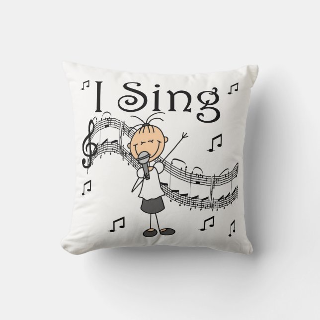 Stick Figure Girl I Sing T-shirts and Gifts Throw Pillow (Front)
