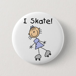 Stick Figure Girl I Skate 2 Inch Round Button