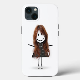 Stick Figure Girl In Sneakers with Hair iPhone 13 Case