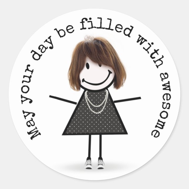 Stick Figure Girl In Sneakers with Quote  Classic Round Sticker (Front)